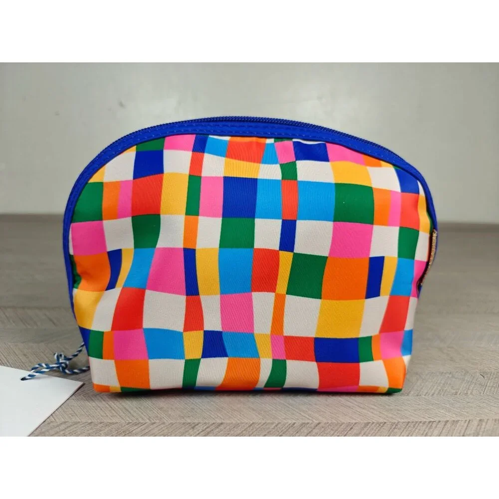 Tartan + Twine Bright Multicolor Round Top Cosmetic Bag Makeup Organizer
